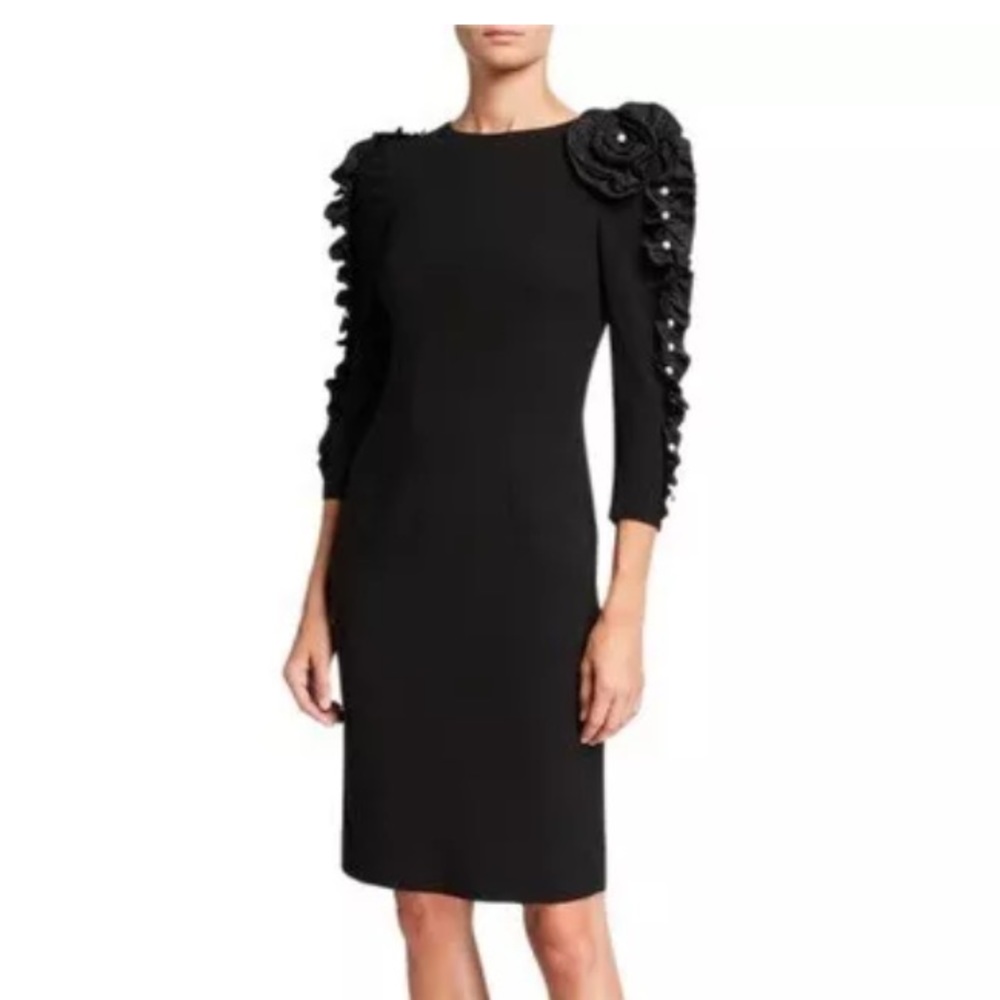 Rickie Freeman Teri Jon Taffeta Pearl Accent Sheath Dress Black